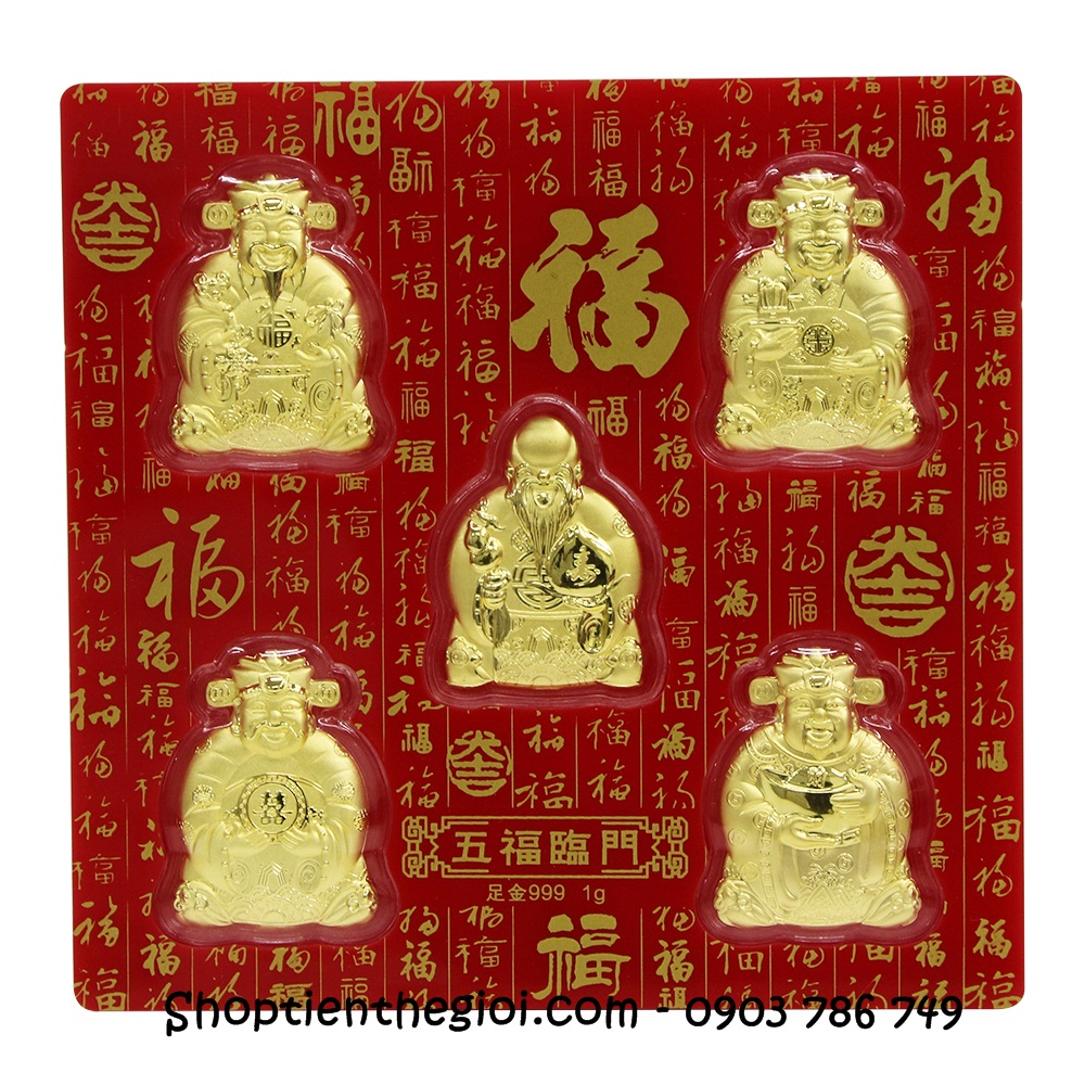 Hộp quà Ngũ Phúc - Phúc Lộc Thọ Tài Hỷ Mạ Vàng 24k